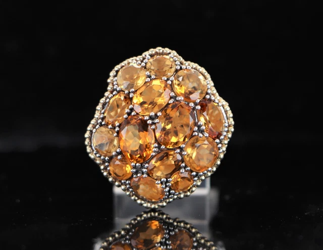$1,850 Lagos Silver 18k Yellow Gold Citrine Beaded Cocktail Flower Ring Band 5.5