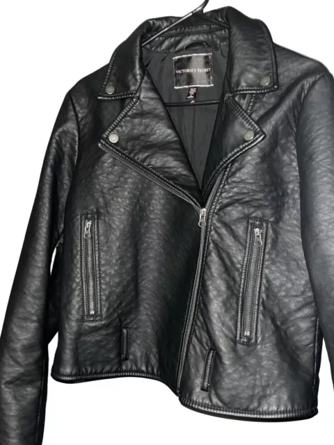 VICTORIAS SECRET JACKET Moto Pebble Faux Leather Biker Coat Womens ...