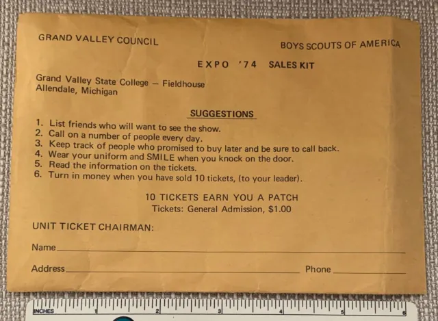 Vintage 1974 GRAND VALLEY COUNCIL Boy Scout Expo SALES KIT ENVELOPE Empty BSA