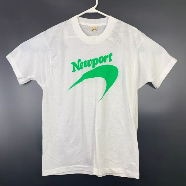 VTG Newport Cigarettes Men's White 80s Spell Out Screen Stars T-Shirt Sz Large