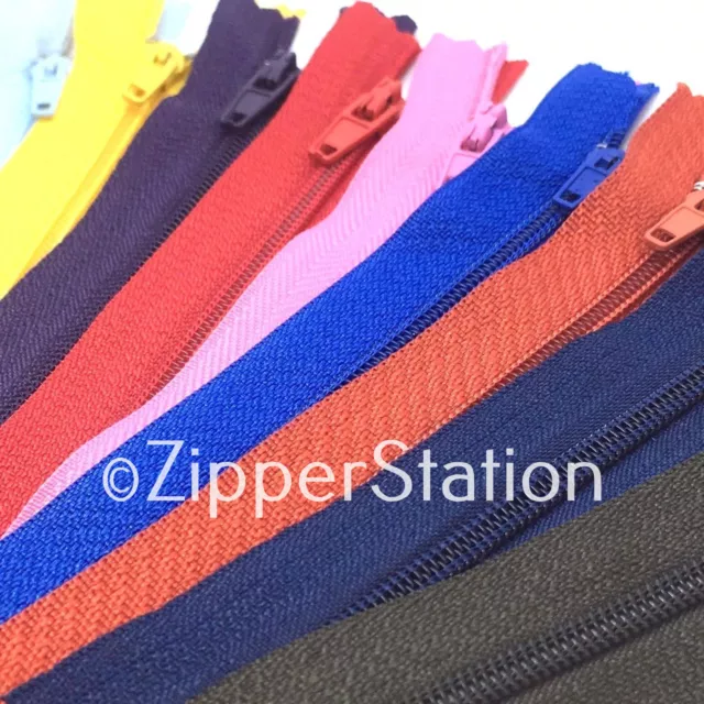 25 Assorted Nylon Closed End Zips -  For Dress Upholstery Craft & Zip Repair