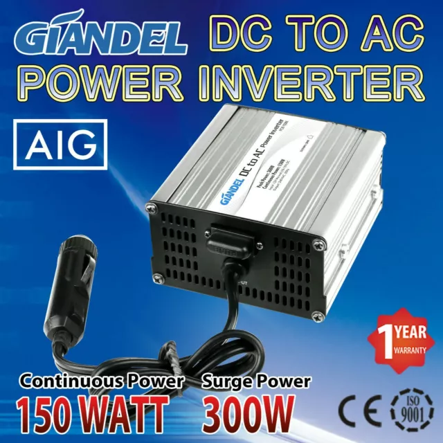 Giandel Power Inverter 12V-240V 150W/300W Modified Sine Wave Caravan Camping