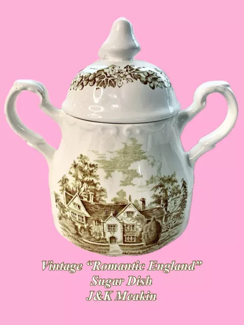 J&G Meakin Romantic England Manor House Double Handled Sugar Bowl Transfer Ware