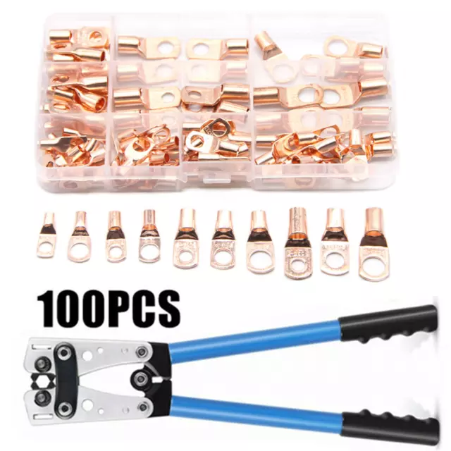 100/60PCS Copper Tube Terminals Battery Welding Cable Lug Ring Crimp Connectors