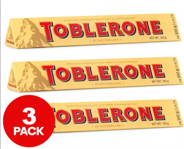 3 X Toblerone Milk Chocolate 100g Snack Desserts Food Confectionery Gift Party