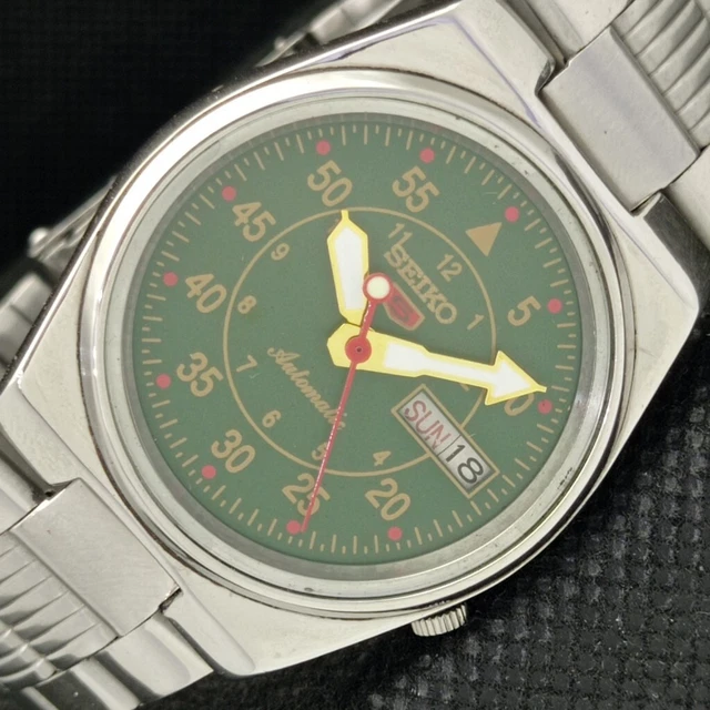 GENUINE VINTAGE SEIKO 5 AUTO 7009A JAPAN MENS D/D GREEN WATCH 594a-a311734-9