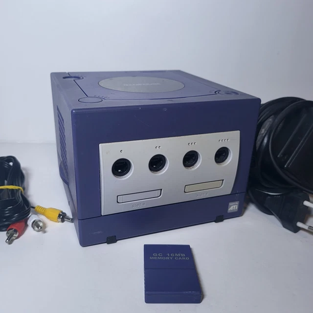 CONSOLE NINTENDO GAMECUBE Viola Con TUTTI I CAVI e SCHEDA DI
