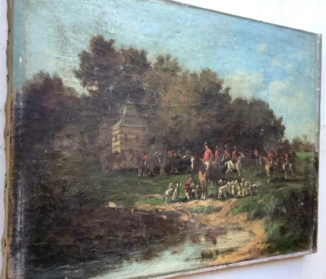 Mid 19th Century The departure of the Hunting with Hounds British Oil Painting 2