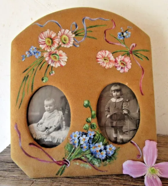 VERY NICE ORIGINAL ANTIQUE PAINTED LEATHER PICTURE FRAME EARLY XX th. C.