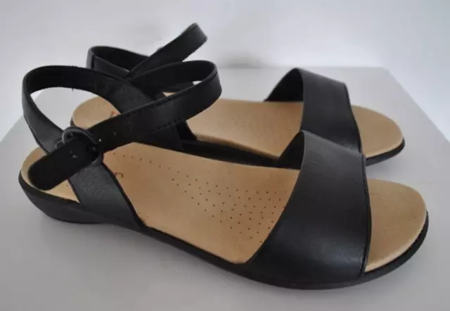 Black leather wide fit TROPIC comfort women flat sandals size 6.5 (EU 40) Hotter