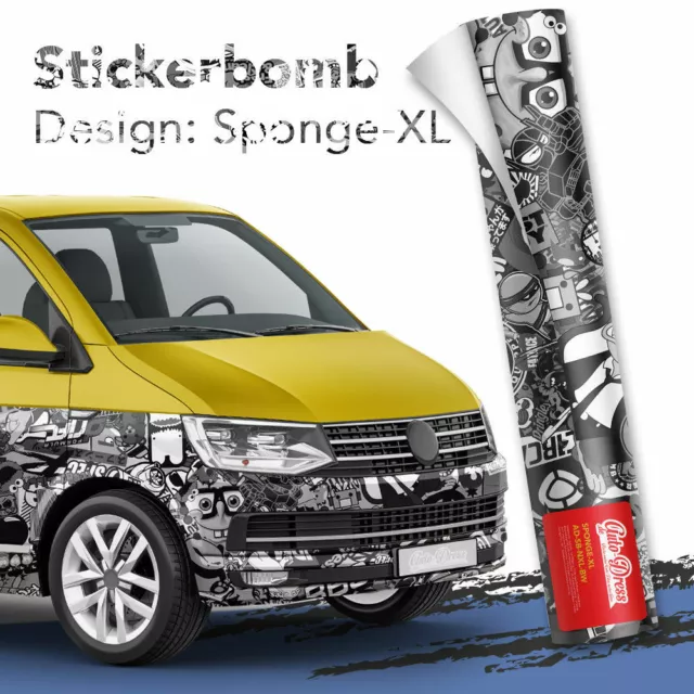 XL Stickerbomb-Folie Sticker Bomb Car-wrapping Luftkanal Auto-folie schwarz-weiß