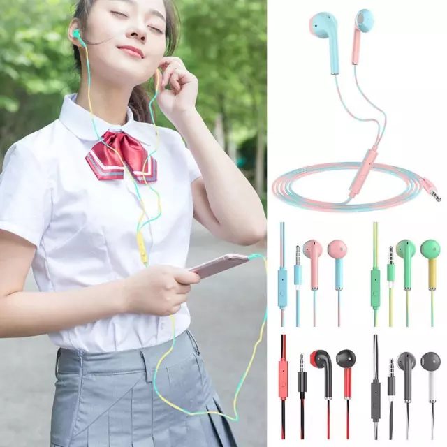 3.5mm Earphone Powder Blue Handsfree Wired Headset In-ear Music Headphones A4D9