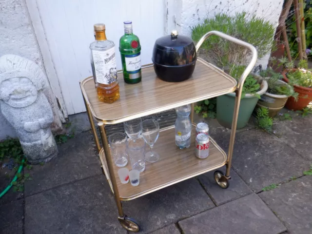 Vintage Retro 2 Tier Gold Colored Cocktail, Drinks, Hostess, Tea Trolley