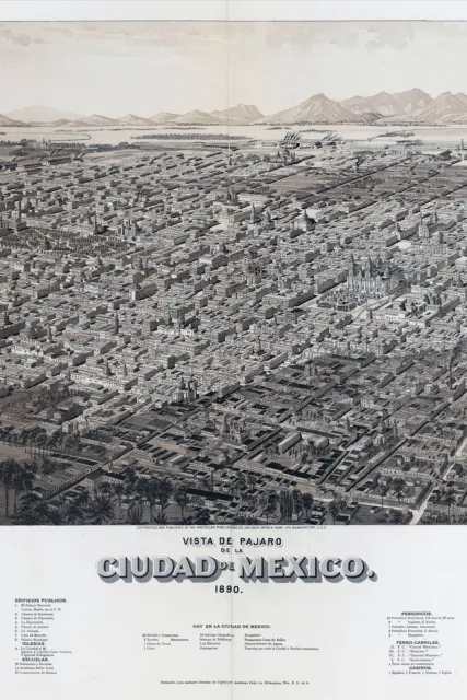 Vintage Map of Mexico City From 1890 Print Poster Gift Old Ancient Historic
