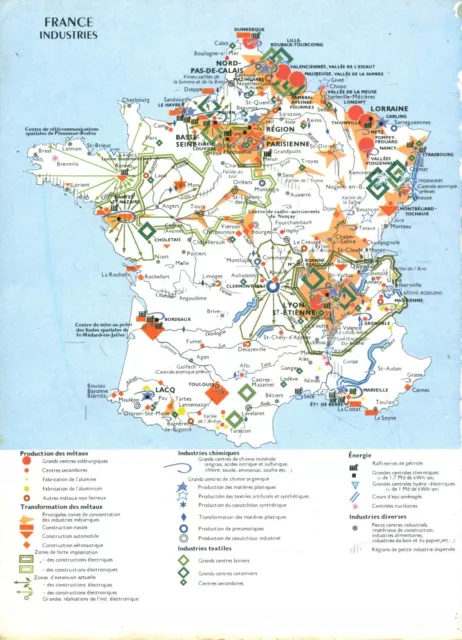 Document planche ancienne carte France industries issue de livre 1967