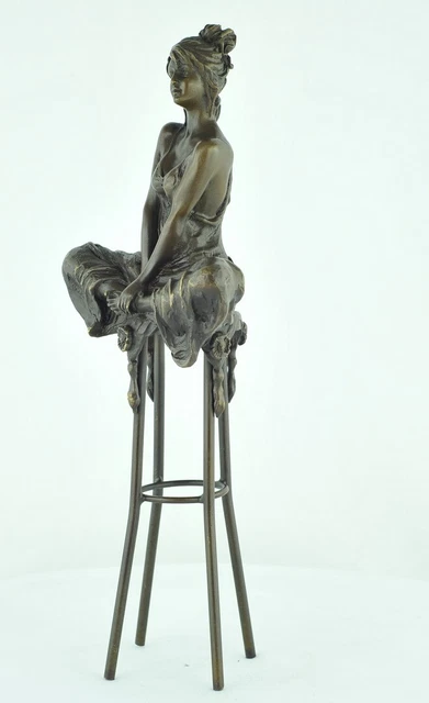 Estatua Damisela Sexy Art Deco Estilo Art Nouveau Estilo Bronce sólido Firmado 3