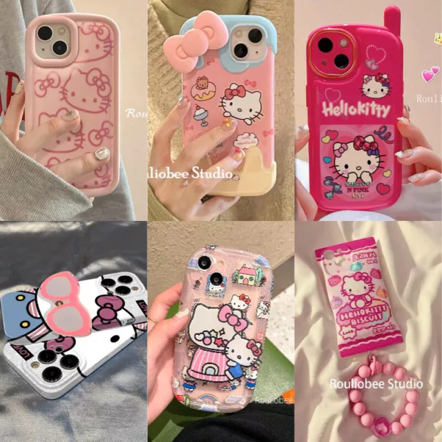 For iPhone 14 Pro Max 13 12 11 SE XS XR Girl's Cute Hello Kitty Pink Case Cover