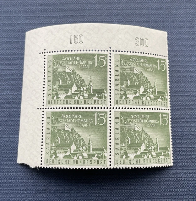 Saarland OPD 1958 Mi.-Nr. 436, Quartett Br. l / oben Bogenecke, postfrisch**