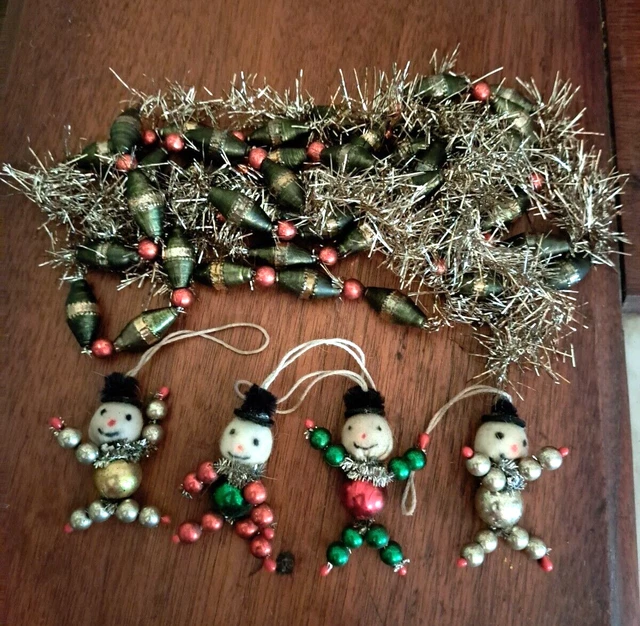 VICTORIAN STYLE CHRISTMAS 4 Feather Tree Ornaments Mercury Glass Tinsel