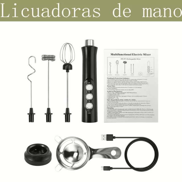 Batidora Eléctrico de Mano Huevo Espumador de Leche USB Recargable 3500RPm Kit