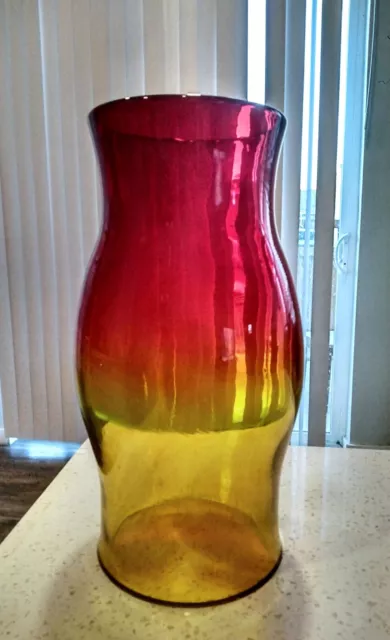 Blenko  Art Glass Hurricane Shade Tangerine Fade Amberina 11" Tall. Excl!!!