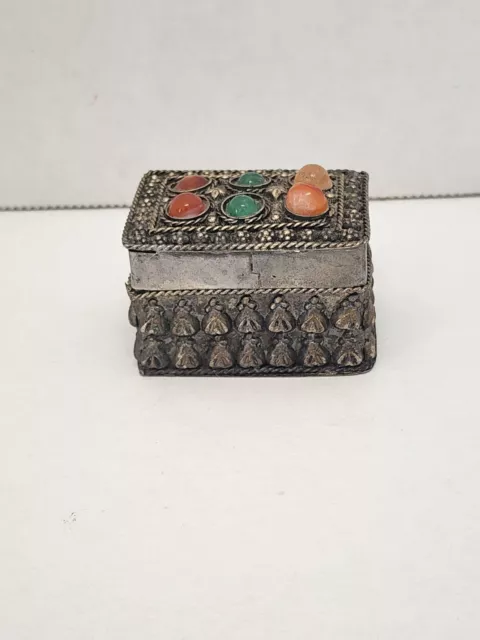 Ornate Gemstone Pill Ring Trinket Box Texatured Ribbed Two's Company Orange