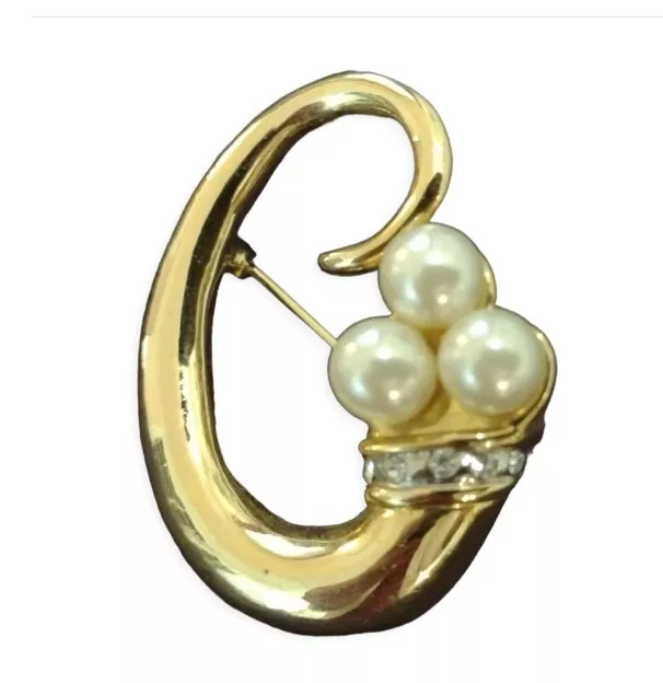 Broche ancienne en Or, perles fines et diamants - Monogramme C - Années 50