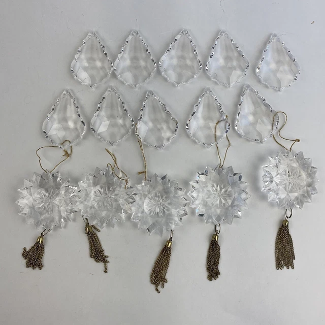 Lot Of Christmas Ornaments Clear Suns Teardrops Celestial Decor 90’s Gold Tassel