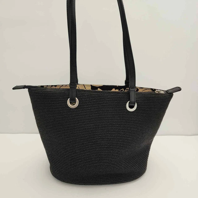 TALBOTS Black Raffia Woven Straw Beach Hobo Tote Beach Bag medium purse
