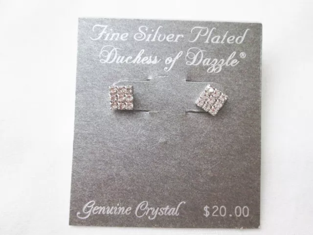NEW Duchess of Dazzle Square Fine Silver Plated Genuine Crystal Stud Earrings