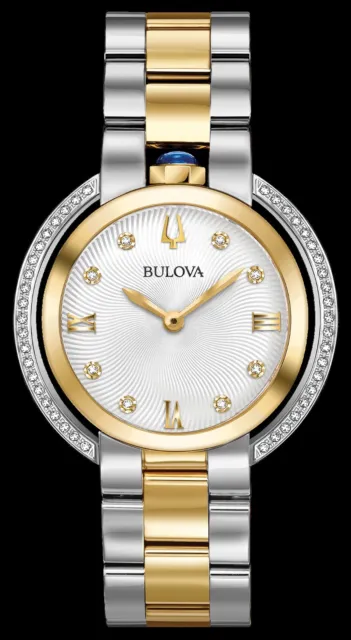 Bulova Womens $995 Rubaiyat Dazzling Diamonds Two-Tone Fancy Dress Watch 98R246