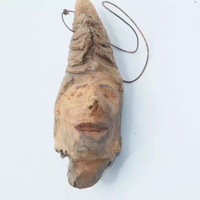 Antique Native American Wood Hanging Spirit Face Carving 7"