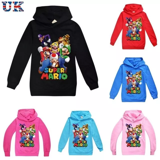 Felpa con cappuccio Ragazze Super Mario Stampa Casual Top Felpa Pullover Bambini Ragazzi