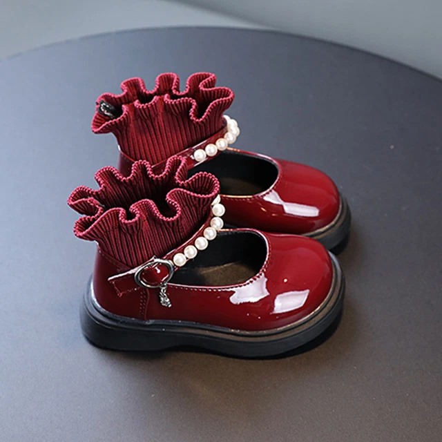 Scarpe principessa neonato bambini bambine stivali in pelle scarpe di lana perla 7