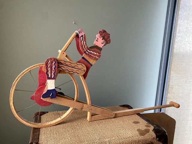 Jouet Ancien En Bois - Cycle à Pousser / Vélo - French Wooden Push Bike - Occasion
