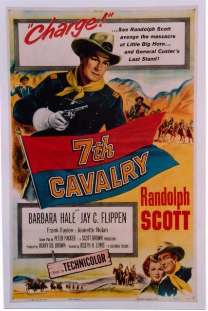 WESTERN RANDOLPH SCOTT 7th CAVALRY 1956 LITTLE BIG HORN ONE SHEET ENTOILEE