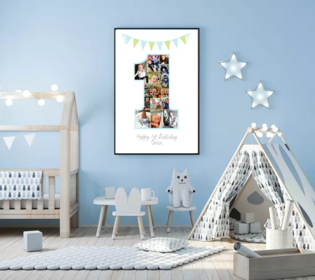 Personalisierte 1. Geburtstag Baby Junge Fotocollage A4 Druck Geschenk