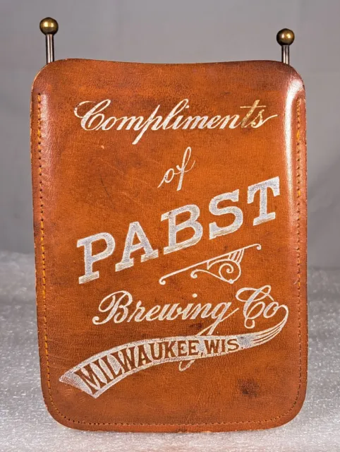 Scarce Pre Prohibition Pabst Beer Leather Pocket Mirror Case Milwaukee WI Old