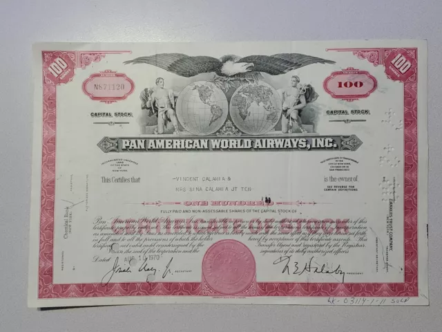 Pan American World Airways Cancelled Stock Certificate