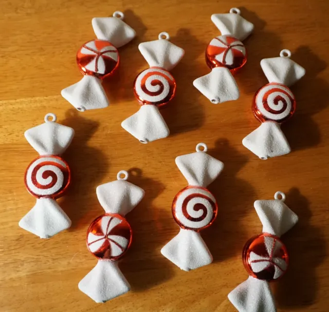 8 Candies Red & White Peppermint Candy Christmas Tree Ornaments Home Decor NEW