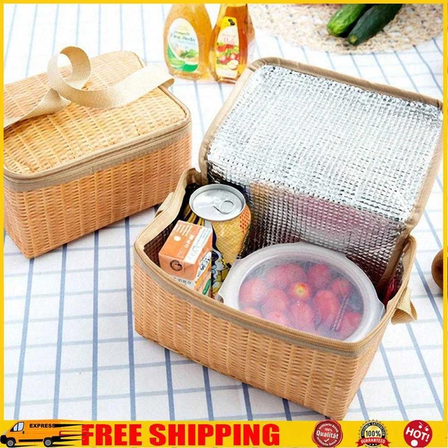 Borsa da picnic portatile in vimini rattan all'aperto impermeabile stoviglie contenitore cestini