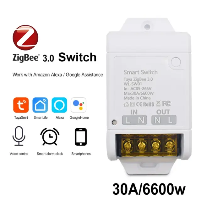 6600W 30A Zigbee Tuya Smart Relay Module Light Remote Control Switch Home Automa