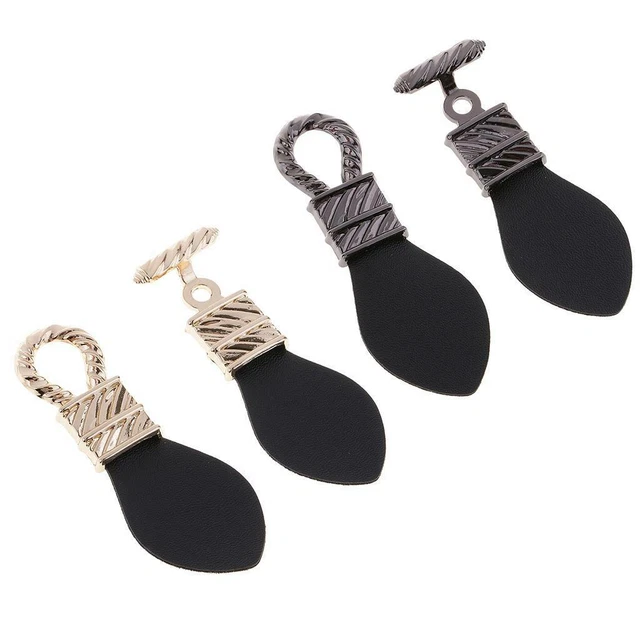 1 Pair Black Leather Toggle Buttons W/ Silver Gold Metal Hook Coat Sewing