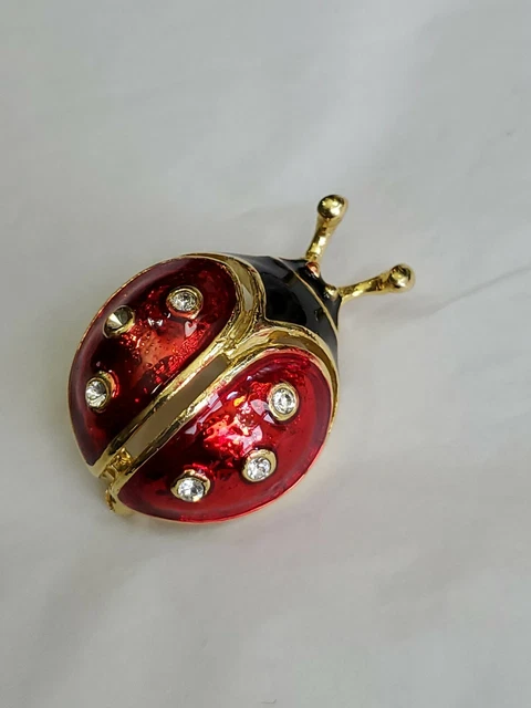 Ladybug Brooch Lapel Pin Red Black & Gold Colored With 6 Faux Gems
