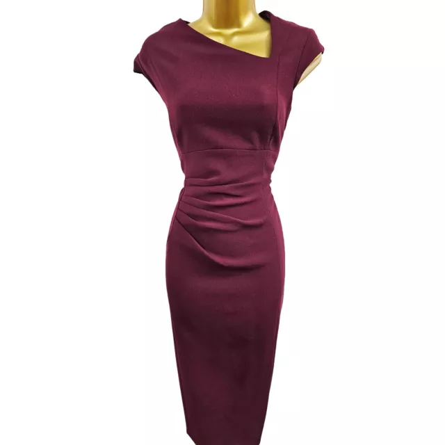 NWT 14 UK Karen Millen Aubergine Structured Crepe Asymmetric Neckline Midi Dress