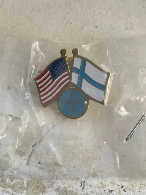 Pan Am American Flag Pin Badge Finland New in Package