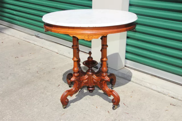 Fancy Renaissance Revival Walnut Victorian Marble Top Table  ~Ca1870