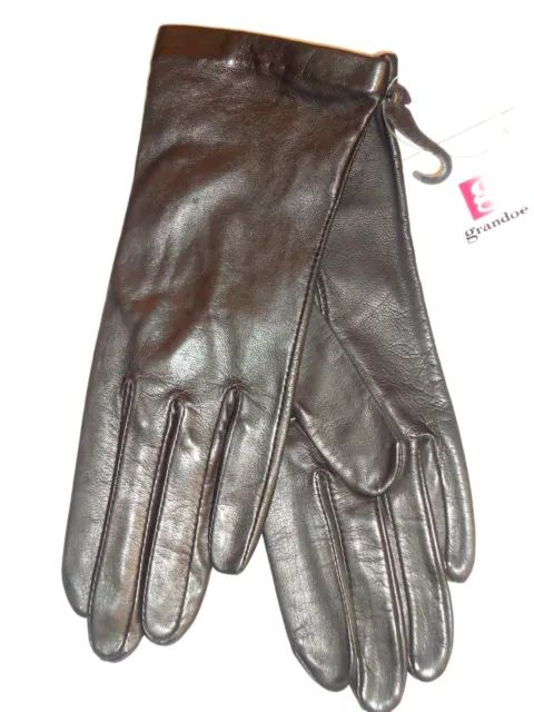 Ladies Women's Fownes 100% Silk Lined Genuine Leather Gloves,S, Black