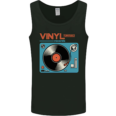 Retro Vinyl Records Turntable DJ Music Mens Vest Tank Top