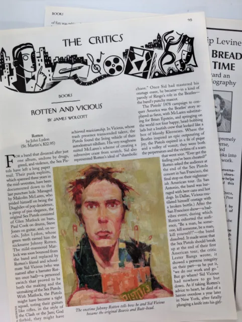 Sex Pistols Johnny Rotten Punk Rock Legacy Influence 1994 New Yorker Story 3pg